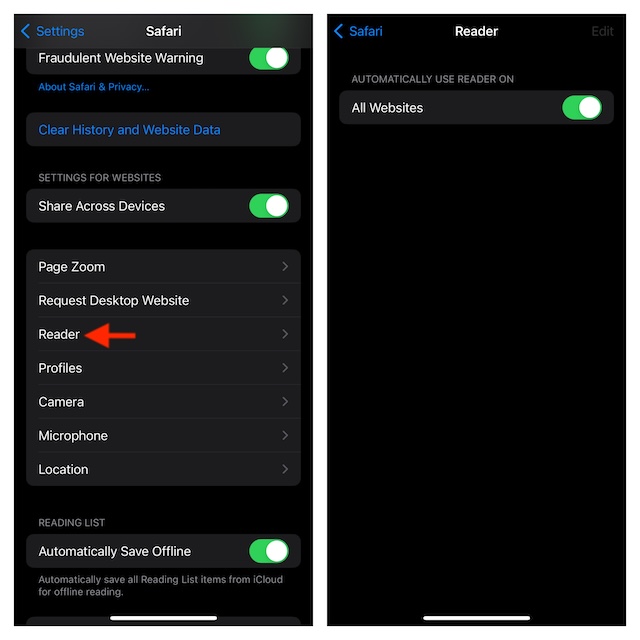 Automatically enable Safari reader mode on iPhone and iPad