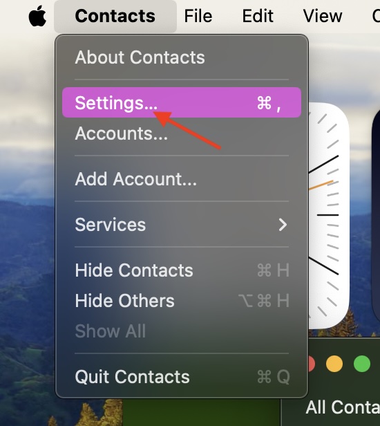 Choose Contacts settings on Mac