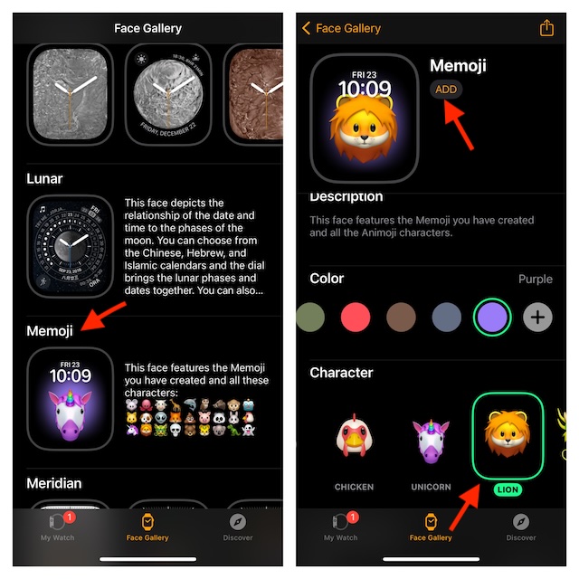 Scroll down and find the “Memoji” watch face