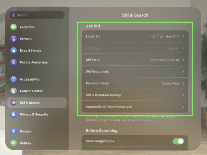 Set up and activate Siri on Apple Vision Pro