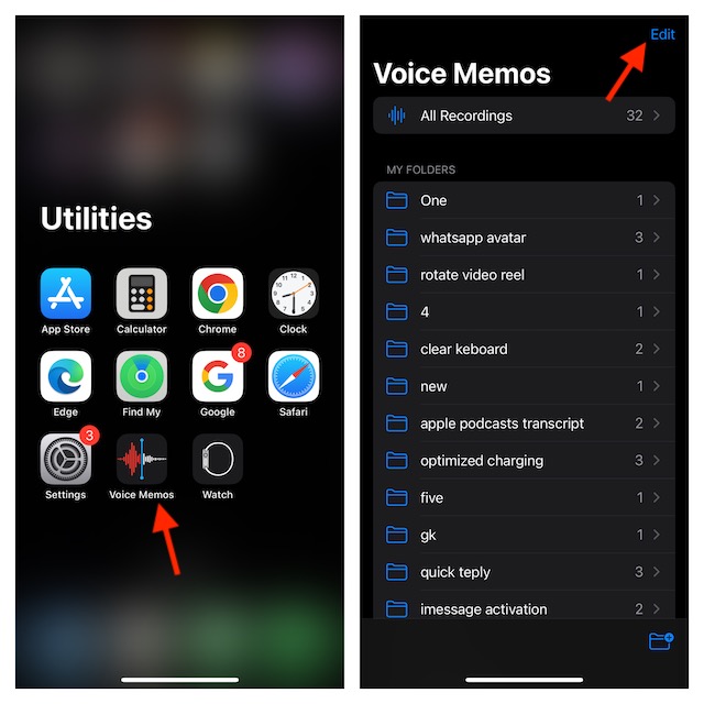 open the Voice Memos app on your iPhone or iPad