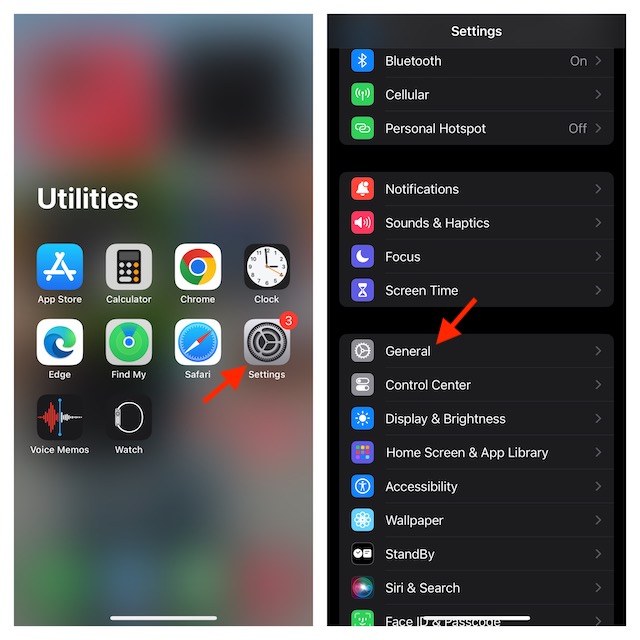 Choose General in iOS setting