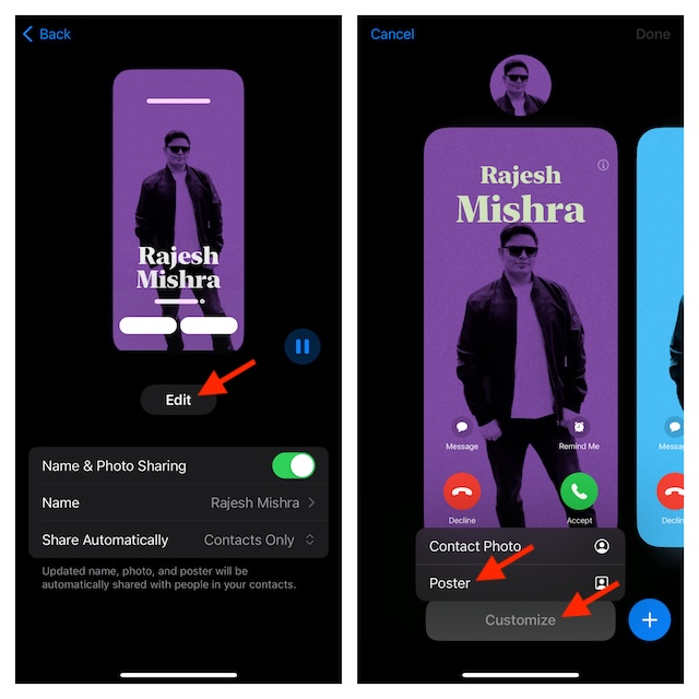 Choose poster in contacts app