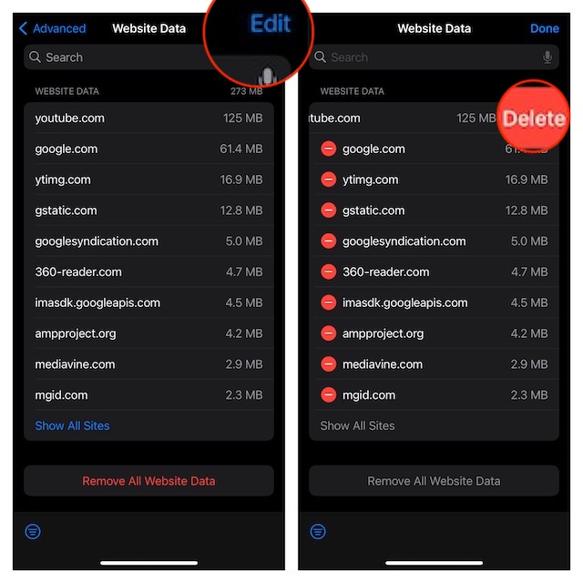 Delete Safari website data on iPhone and iPad