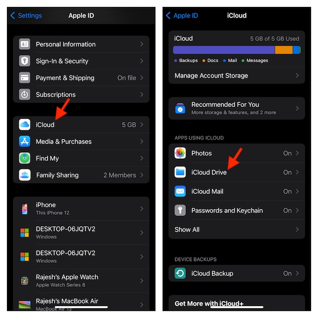 Choose iCloud Drive option on iPhone and iPad