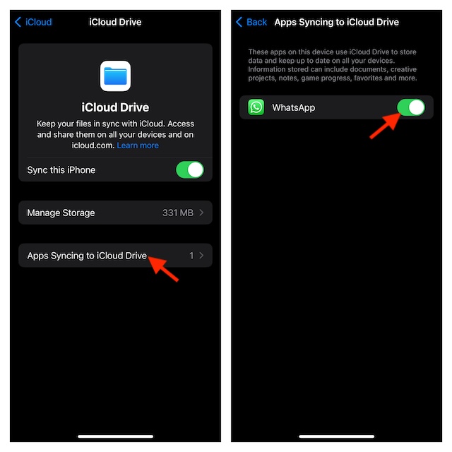 Manage iCloud drive apps on iPhone and iPad