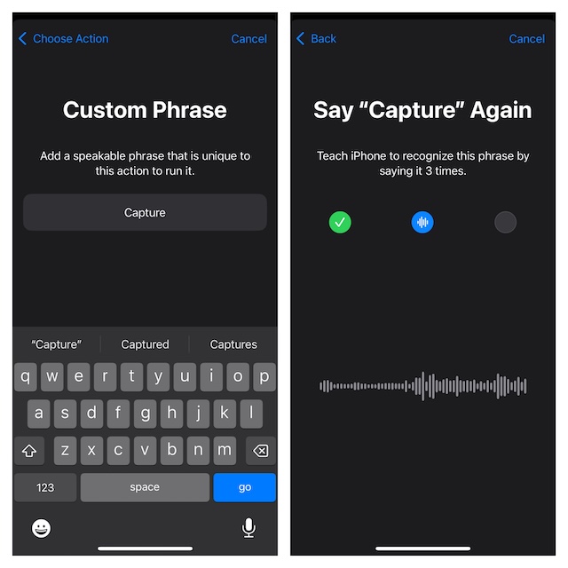 Set up a custom phrase for screenshot on iOS