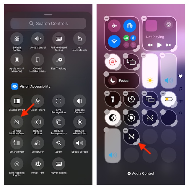 Add Vehicle Motion Cues to the Control Center in iOS 18