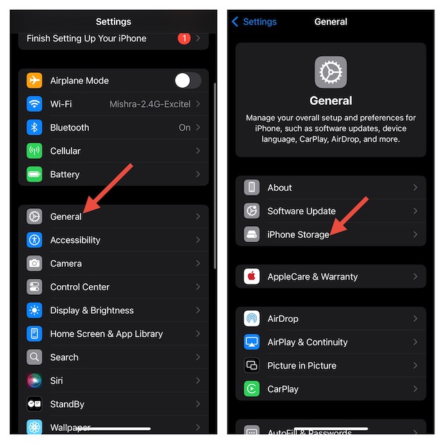 Choose iPhone Storage option