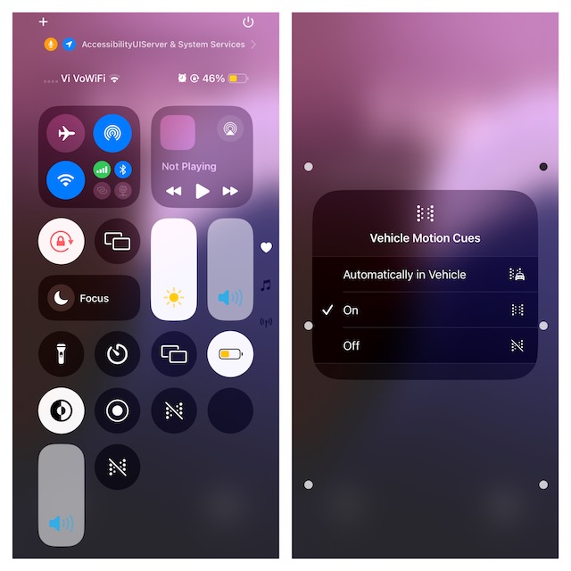 How to Enable:Disable Vehicle Motion Cues from Control Center in iOS 18