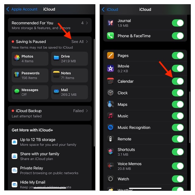 Enable icloud syncing for Calendar app