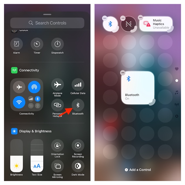 add a separate Bluetooth toggle to control center on iPhone and iPad