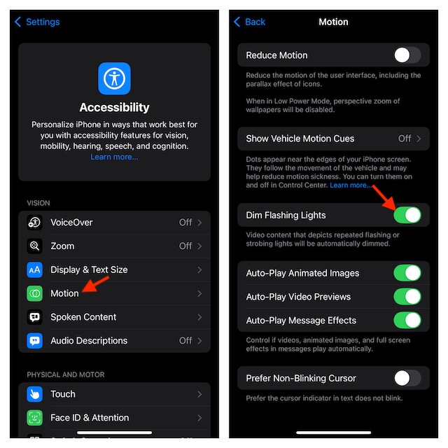 Enable Dim Flashing Lights on iPhone