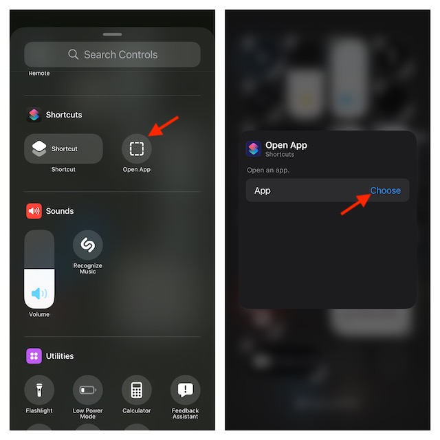 Tap on the Open App in Control Center in ios 18