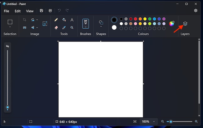 Click on the Layers icon in the Paint app on Windows 11