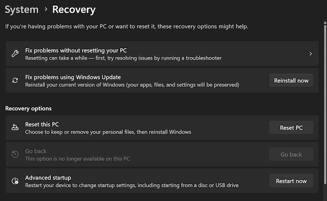Reset your PC